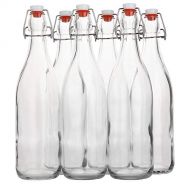AYL Flip Top Glass Bottle [1 Liter / 33 fl. oz.] [Pack of 6]  Swing Top Brewing Bottle with Stopper for Beverages, Oil, Vinegar, Kombucha, Beer, Water, Soda, Kefir  Airtight Lid & Le