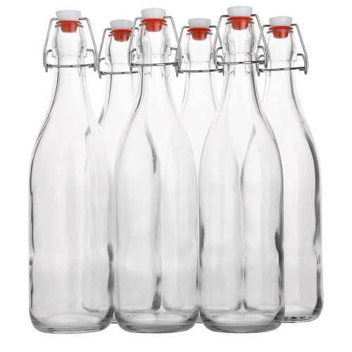  AYL Flip Top Glass Bottle [1 Liter / 33 fl. oz.] [Pack of 6]  Swing Top Brewing Bottle with Stopper for Beverages, Oil, Vinegar, Kombucha, Beer, Water, Soda, Kefir  Airtight Lid & Le