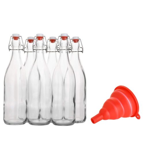  AYL Flip Top Glass Bottle [1 Liter / 33 fl. oz.] [Pack of 6]  Swing Top Brewing Bottle with Stopper for Beverages, Oil, Vinegar, Kombucha, Beer, Water, Soda, Kefir  Airtight Lid & Le