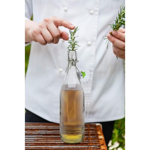  AYL Flip Top Glass Bottle [1 Liter / 33 fl. oz.] [Pack of 6]  Swing Top Brewing Bottle with Stopper for Beverages, Oil, Vinegar, Kombucha, Beer, Water, Soda, Kefir  Airtight Lid & Le