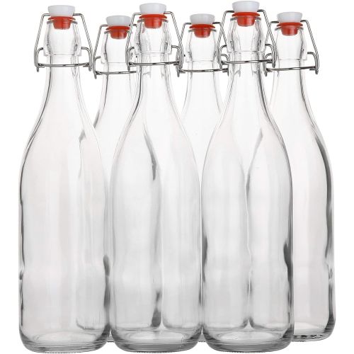  [아마존 핫딜] AYL Flip Top Glass Bottle [1 Liter / 33 fl. oz.] [Pack of 6]  Swing Top Brewing Bottle with Stopper for Beverages, Oil, Vinegar, Kombucha, Beer, Water, Soda, Kefir  Airtight Lid & Le