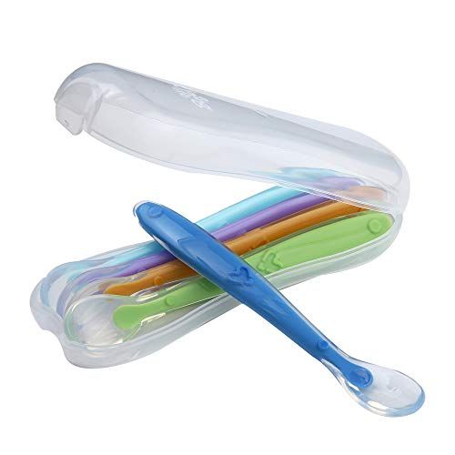  [아마존베스트]AYL Silicone Baby Spoons BPA Free - Soft Tip First Stage Infant Spoons Gift Set of 5 with Convenient Travel Case