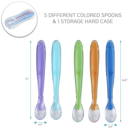  [아마존베스트]AYL Silicone Baby Spoons BPA Free - Soft Tip First Stage Infant Spoons Gift Set of 5 with Convenient Travel Case