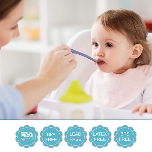  [아마존베스트]AYL Silicone Baby Spoons BPA Free - Soft Tip First Stage Infant Spoons Gift Set of 5 with Convenient Travel Case