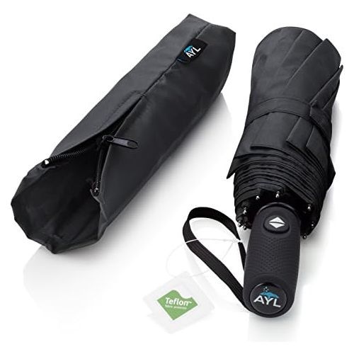  AYL Windproof Travel Umbrella Foldable - with Teflon Coating (Black)