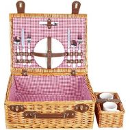 AYXN Wicker Picnic Basket for 4 Persons Set with Large Insulated Compartment and Portable Picnic Blanket for Family Camping, Gift