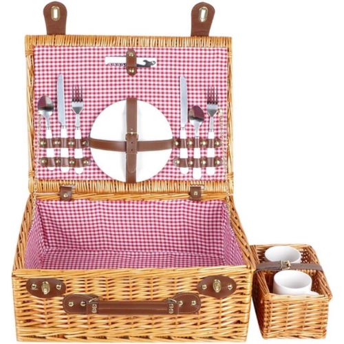  AYXN Wicker Picnic Basket for 4 Persons Set with Large Insulated Compartment and Portable Picnic Blanket for Family Camping, Gift