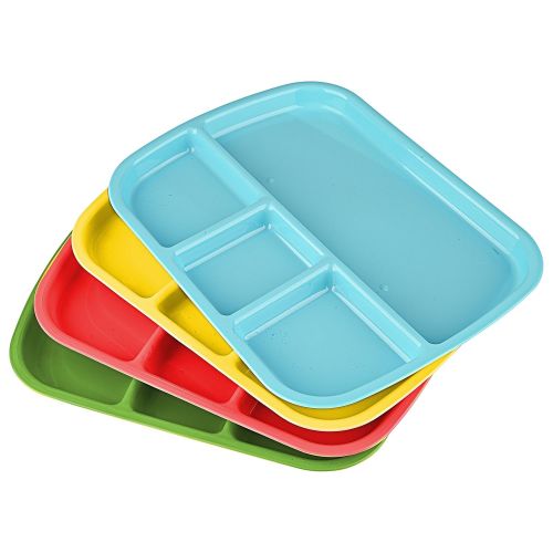  AZ-Home Childrens 24 piece colorful plastic Dinnerware set includes 4 Divided Tray, 4 Plates, 4 Bowl, 4 Spoon, 4 Fork, 4 Tumbler thats BPA free good for Baby and Toddler and its Dishwasher