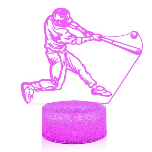  3D Illusion Playing Baseball Night Light Lamp 16 Color Change Touch White Crack Base AZALCO Birthday Gift with Remote Control