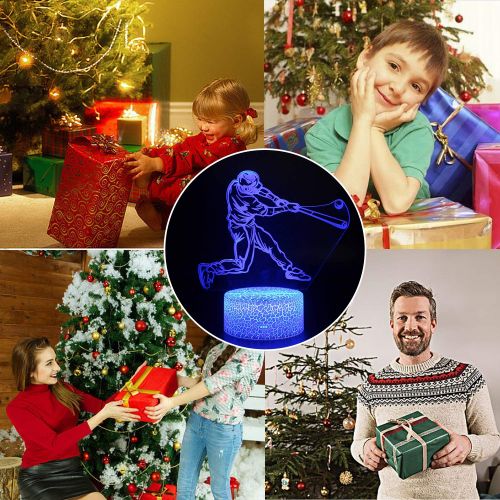  3D Illusion Playing Baseball Night Light Lamp 16 Color Change Touch White Crack Base AZALCO Birthday Gift with Remote Control