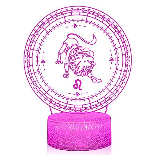  [아마존베스트]3D Illusion Leo The Lion Zodiac Sign Horoscope Night Light Lamp 7 Color Change Touch White Crack Base AZALCO Birthday Present