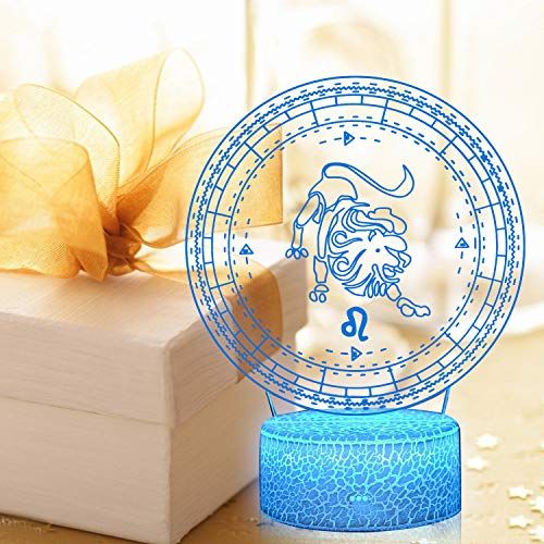  [아마존베스트]3D Illusion Leo The Lion Zodiac Sign Horoscope Night Light Lamp 7 Color Change Touch White Crack Base AZALCO Birthday Present