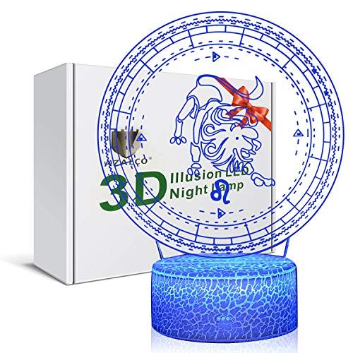  [아마존베스트]3D Illusion Leo The Lion Zodiac Sign Horoscope Night Light Lamp 7 Color Change Touch White Crack Base AZALCO Birthday Present