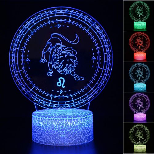  [아마존베스트]3D Illusion Leo The Lion Zodiac Sign Horoscope Night Light Lamp 7 Color Change Touch White Crack Base AZALCO Birthday Present