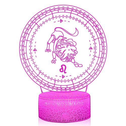  [아마존베스트]3D Illusion Leo The Lion Zodiac Sign Horoscope Night Light Lamp 7 Color Change Touch White Crack Base AZALCO Birthday Present