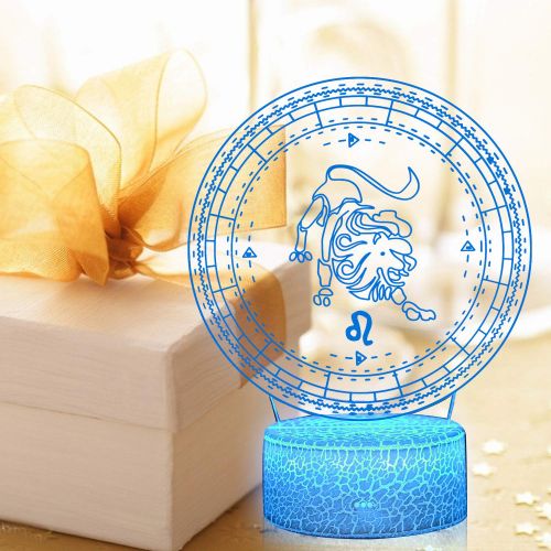  [아마존베스트]3D Illusion Leo The Lion Zodiac Sign Horoscope Night Light Lamp 7 Color Change Touch White Crack Base AZALCO Birthday Present