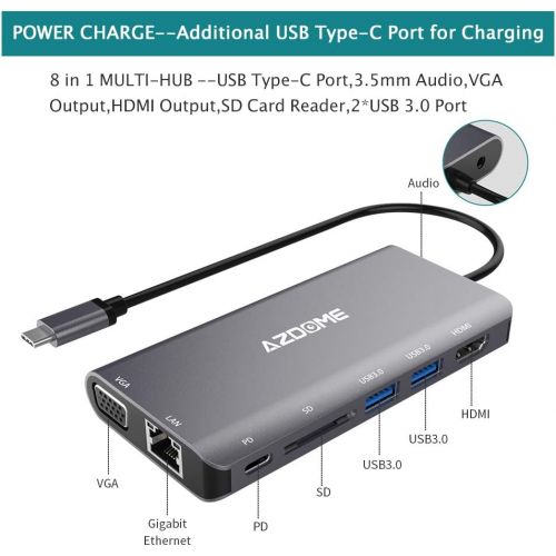  AZDOME USB C Hub, 12 in 1 Multi-Port USB 3.0, Secure Docking Station with Charging Power, Audio, 4K HDMI, VGA, Gigabit Ethernet, MicroSD Card Reader for iMac Pro, Chromebook, MacBook Pro