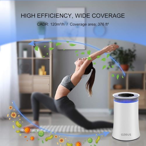  AZEUS Air Purifier for Home Allergies Pets Hair in Bedroom, H13 True HEPA Filter, 25db Filtration System Cleaner Odor Eliminators, Ozone Free, Remove 99.97% Dust Smoke Pollen