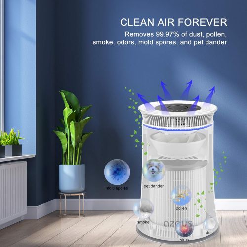  AZEUS Air Purifier for Home Allergies Pets Hair in Bedroom, H13 True HEPA Filter, 25db Filtration System Cleaner Odor Eliminators, Ozone Free, Remove 99.97% Dust Smoke Pollen