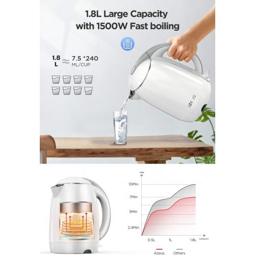  [아마존베스트]AZEUS 1500W Electric Kettle, BPA Free Double Wall Water Kettle with 304 Stainless Steel, 18L Large Capacity Cordless Coffee Pot & Tea Kettle, Auto Shut-Off and Boil-Dry Protection,