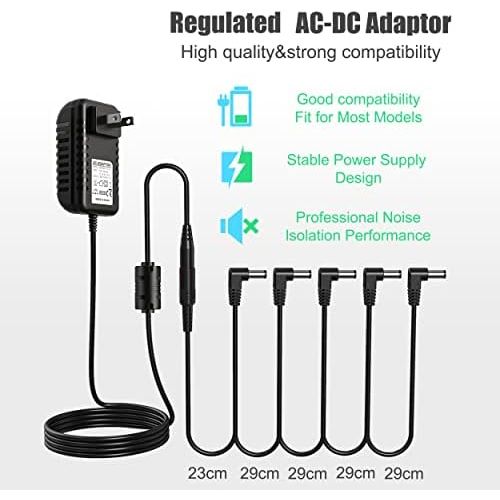  AZOR Pedal Power Supply Adapter with 5 Way Daisy Chain Cables Fit for 9V DC 1A (1000mA) Negative Tip Guitar Effect Pedal