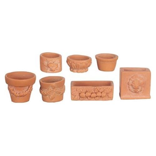  AZTEC Dollhouse Miniature 1:12 Scale 7 Pc Assorted Garden Pots SET #G7048
