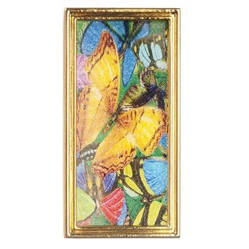  AZTEC Dollhouse Miniature 1:12 Scale Butterflies Picture in Gold Metal Frame #G7121