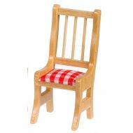 AZTEC IMPORTS Dollhouse Miniature 1:12 Scale 4 Pc OAK with RED Checker Cushion Chairs SET #M1881