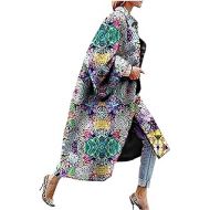 Aadiju Womens Printed Jacket Outerwear Cardigan Overcoat Long Trench With Pocket Coat