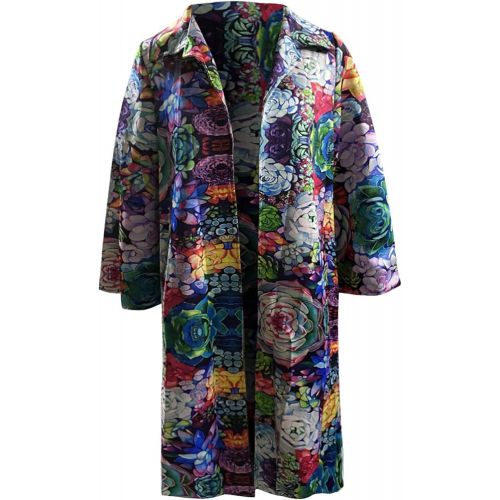  Aadiju Womens Printed Jacket Outerwear Cardigan Overcoat Long Trench With Pocket Coat