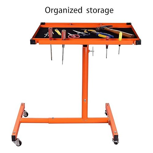  Aain® L018A Heavy-Duty Adjustable Work Table with Wheels, Mechanic Tray,Mobile Rolling Tool Table, Orange