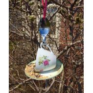 Aandkaccents Tea Cup Bird Feeder with Hand Stamped Bent Spoon- Perfect Gift For Mom, Gram or Anyone you Love