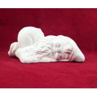 Aarceramics Ceramic Ready to Paint Lying Down Gnome - 8 inches, lawn or garden gnome, outdoor or indoor