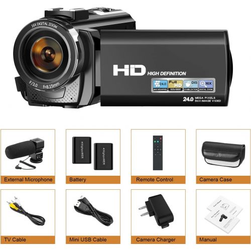  [아마존베스트]Video Camera Camcorder for YouTube, Aasonida Digital Vlogging Camera FHD 1080P 30FPS 24MP 16X Digital Zoom 3.0 Inch 270° Rotation Screen Video Recorder with Microphone, Remote Cont