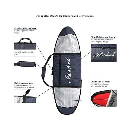  Abahub Premium Surfboard Travel Bag, Foam Padded Surf Board Cover, Shortboard Carrying Bags for Surfing, Outdoor, Airplane, Car, Truck,6'0, 6'6, 7'0, 7'6, 8'0, 8'6, 9'0, 9'6, 10'0