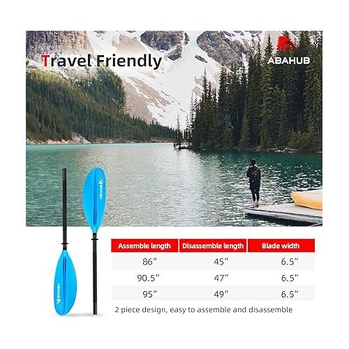  Abahub 1 x Kayak Paddles, 90.5 Inches Kayaking Oars for Boating, Canoeing with Free Paddle Leash, Aluminum Alloy Shaft Black/Blue/Green/Orange/Yellow Plastic Blades