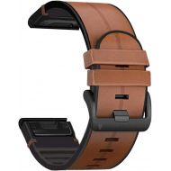 Abanen for Garmin Fenix 7X / Fenix 6X / Fenix 5X Watch Band, Quick Easy Fit 26mm Soft Genuine Leather Hybrid Silicone Sweatproof Wristband Strap for Fenix 5X Plus,Tactix Delta,Feni