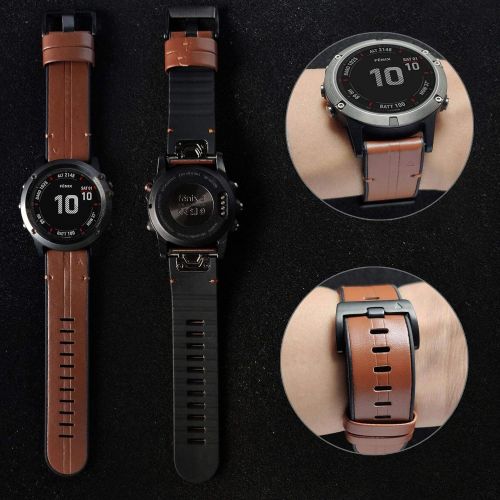  Abanen for Garmin Fenix 7X / Fenix 6X / Fenix 5X Watch Band, Quick Easy Fit 26mm Soft Genuine Leather Hybrid Silicone Sweatproof Wristband Strap for Fenix 5X Plus,Tactix Delta,Feni