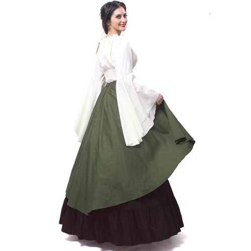  Abaowedding Womens Medieval Dress Retro Renaissance Costumes Irish Trumpet Sleeve Round Neck Peasant Long Gown