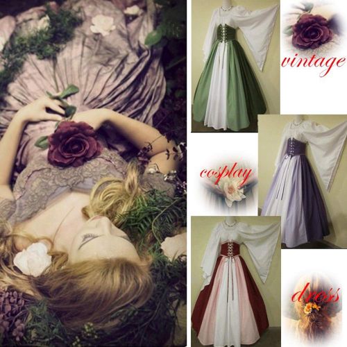  Abaowedding Womens Renaissance Medieval Costumes Dress Trumpet Sleeves Gothic Retro Gown