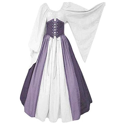  할로윈 용품Abaowedding Womens Renaissance Medieval Costumes Dress Trumpet Sleeves Gothic Retro Gown