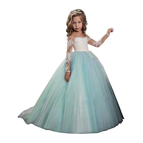  할로윈 용품Abaowedding Lace Embroidery Sheer Long Sleeves Kids Trailing Gowns