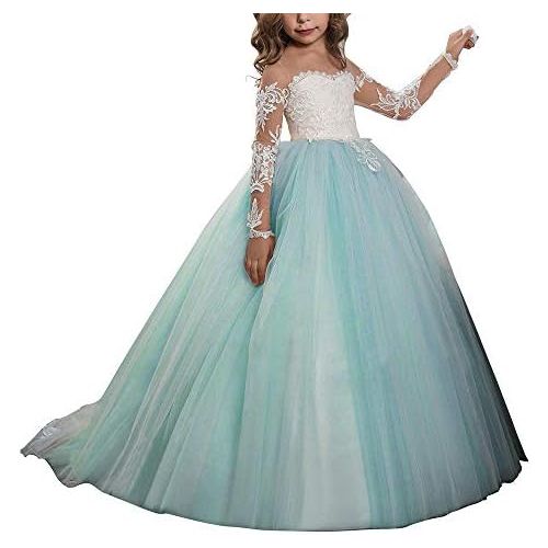  할로윈 용품Abaowedding Lace Embroidery Sheer Long Sleeves Kids Trailing Gowns