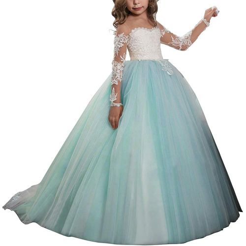  할로윈 용품Abaowedding Lace Embroidery Sheer Long Sleeves Kids Trailing Gowns