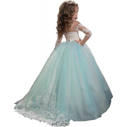  할로윈 용품Abaowedding Lace Embroidery Sheer Long Sleeves Kids Trailing Gowns