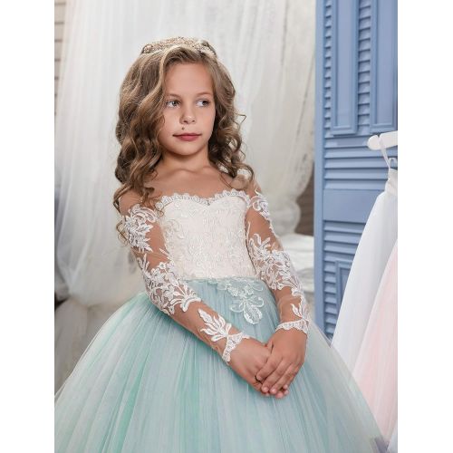  할로윈 용품Abaowedding Lace Embroidery Sheer Long Sleeves Kids Trailing Gowns