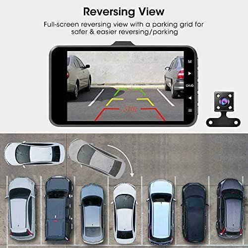  Abask Dashcam Car Front and Rear Car Camera with 32GB SD Card, 4 Inch Full HD 1080P, 170° Wide Angle, Night Vision, G Sensor, WDR, Loop Recording, Parking Monitoring and Motion Det