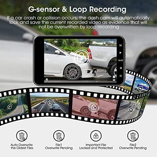  Abask Dashcam Car Front and Rear Car Camera with 32GB SD Card, 4 Inch Full HD 1080P, 170° Wide Angle, Night Vision, G Sensor, WDR, Loop Recording, Parking Monitoring and Motion Det