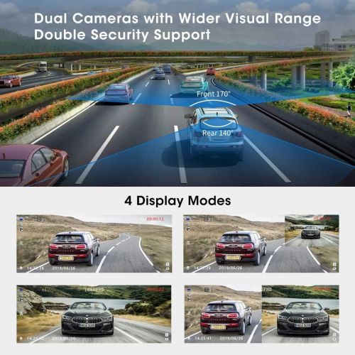  Abask Dashcam Car Front and Rear Car Camera with 32GB SD Card, 4 Inch Full HD 1080P, 170° Wide Angle, Night Vision, G Sensor, WDR, Loop Recording, Parking Monitoring and Motion Det