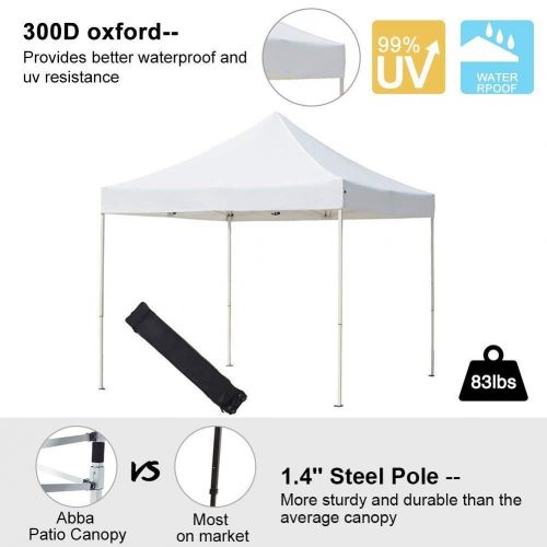  Abba Patio 10 x 10 ft Outdoor Heavy Duty Pop Up Portable Instant Canopy Event Commercial Folding Canopy, White